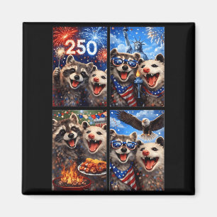 Possum and Racoon 4th of July Selfie 250th Magnet