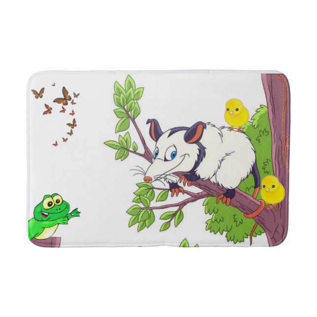 Possum Chicks Frog Floral  Bathroom Bath Mat (Front)