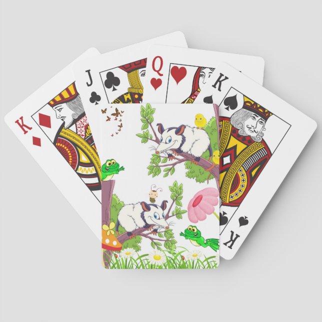 Possum Chicks Frog Floral Playing Card Deck (Back)
