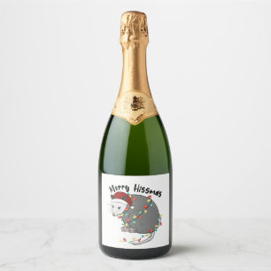 Possum Eat Trash Christmas Lights Merry Hissmass Sparkling Wine Label
