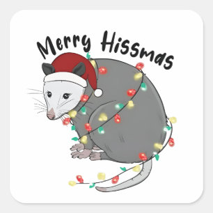 Possum Eat Trash Christmas Lights Merry Hissmass Square Sticker