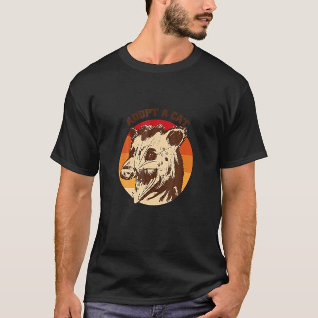 Possum Ee Adopt A Cat Retro Rash Sunset T-Shirt (Front)