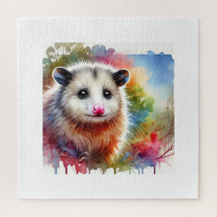 Possum in a Colorful Meadow 070824AREF151 - Waterc Jigsaw Puzzle