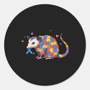 Possum Puzzle Autism Awareness Autistic Womens Men Classic Round Sticker