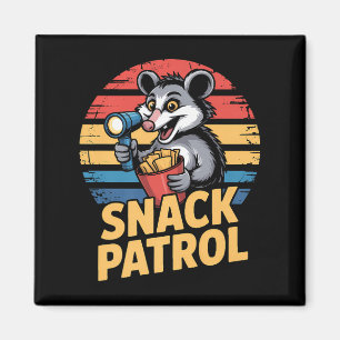 Possum Snacks Patrol With Flashlight And Chips Hum Magnet