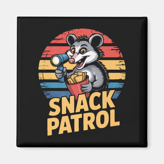 Possum Snacks Patrol With Flashlight And Chips Hum Magnet (Front)