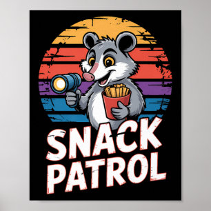 Possum Snacks Patrol With Flashlight And Chips Hum Poster