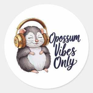 Possum with Headphones - Opossum Vibes Only Classic Round Sticker