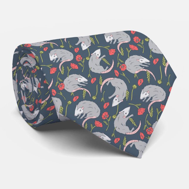 Possums and Poppy Flower Tie (Rolled)