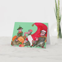 Possums funny Christmas Card, Feasting on Goodies