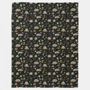 Possums in a Berry Field in Black Fleece Blanket
