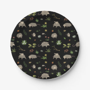 Possums in a Berry Field in Black Paper Plate