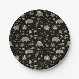 Possums in a Berry Field in Black Paper Plate