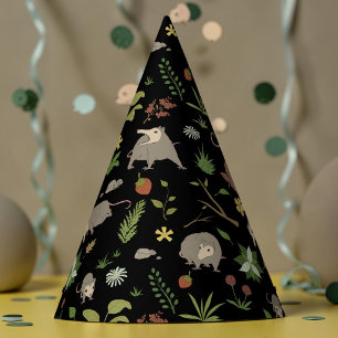 Possums in a Berry Field in Black Party Hat