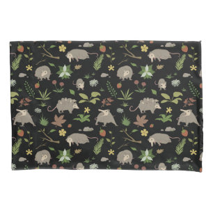 Possums in a Berry Field in Black Pillowcase