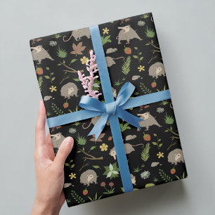 Possums in a Berry Field in Black Wrapping Paper
