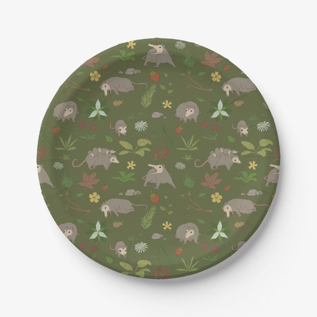Possums in a Berry Field in Green Paper Plate (Front)