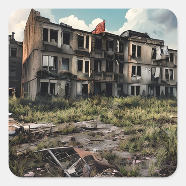 Post Apocalyptic Destruction | Abandoned Buildings Square Sticker (Front)