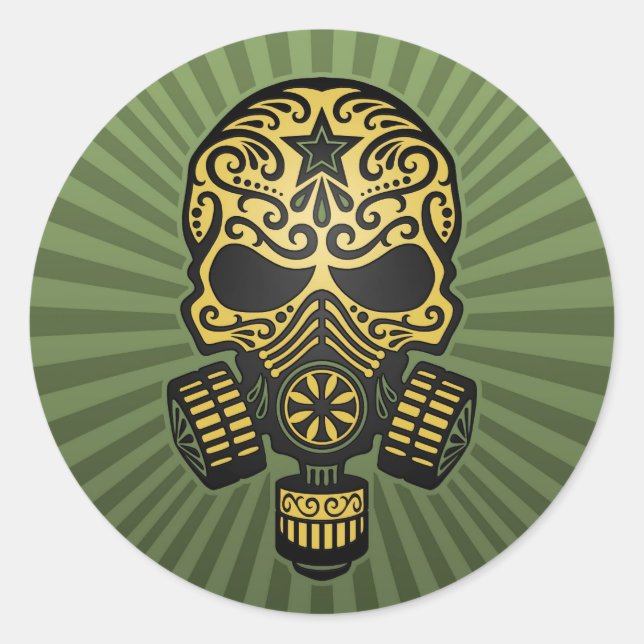 Post Apocalyptic Sugar Skull, army green Classic Round Sticker (Front)