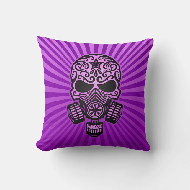 Post Apocalyptic Sugar Skull, purple Cushion (Front)