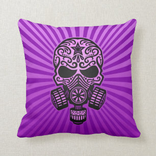 Post Apocalyptic Sugar Skull, purple Cushion