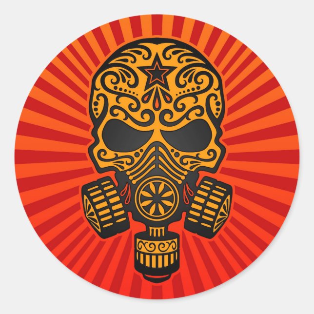 Post Apocalyptic Sugar Skull, red and yellow Classic Round Sticker (Front)
