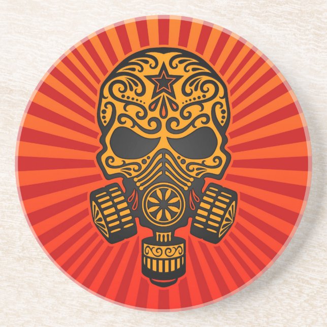 Post Apocalyptic Sugar Skull, red and yellow Coaster (Front)