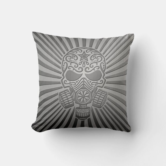 Post Apocalyptic Sugar Skull, steel effect Cushion (Front)