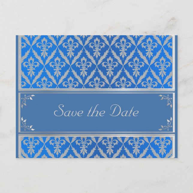 Post Card--Save the Date Fleur Light Blue Announcement Postcard (Front)