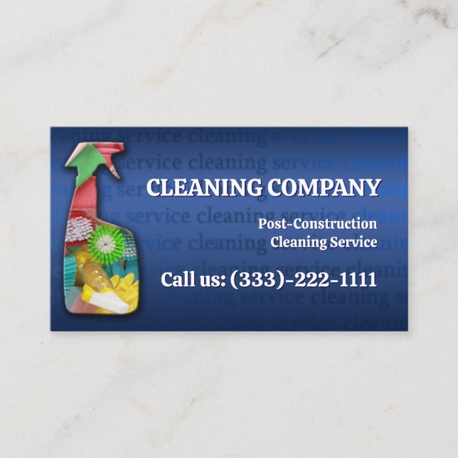 Post-Construction Cleaning Service Dark Blue Business Card (Front)