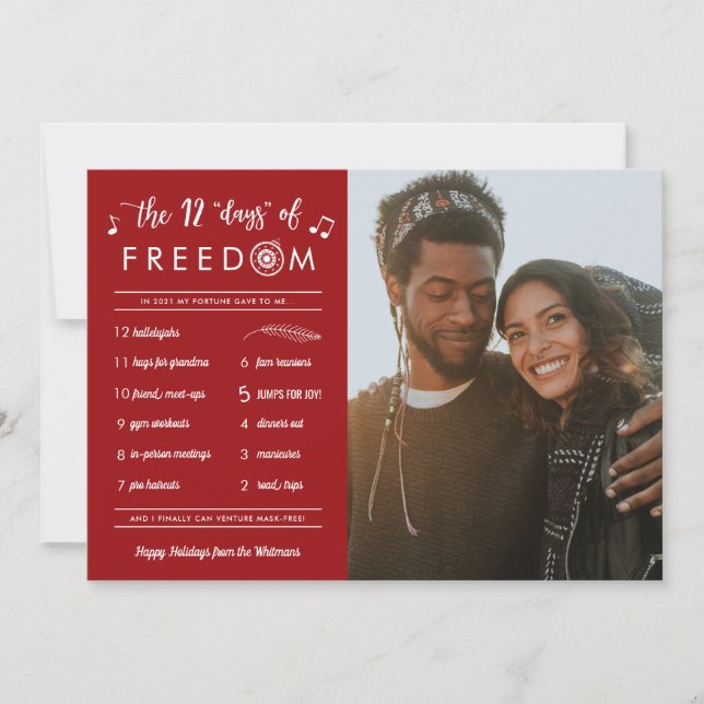 Post Covid Funny 12 Days Freedom Photo Christmas Holiday Card (Front)