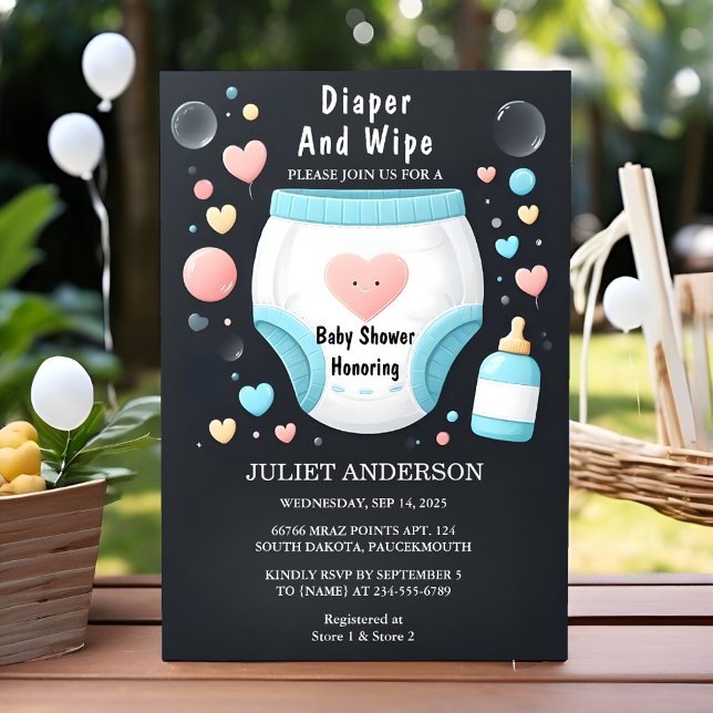 Post Dad Pink Blue Diaper And Wipe Baby Shower Invitation (Creator Uploaded)