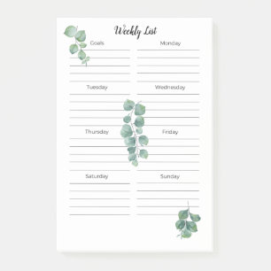 Post it Notes 4"x6" Greenery Leaves Weekly List