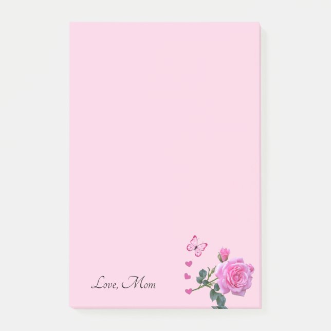 Post-it Notes Floral Pink Rose Butterfly Hearts (Front)