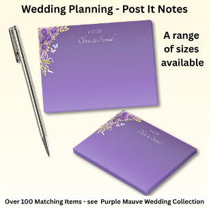 Post-It Notes Purple Mauve Flowers & White Wedding