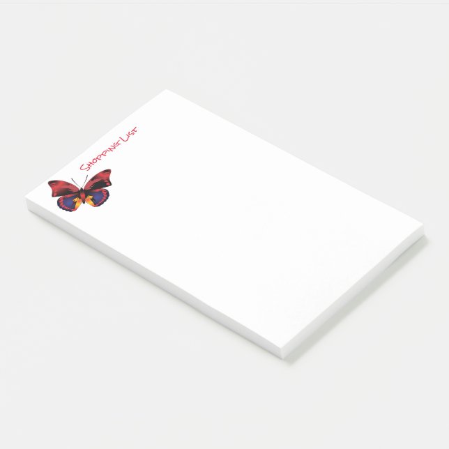 Post It Notes Shopping List Red Butterfly (Angled)
