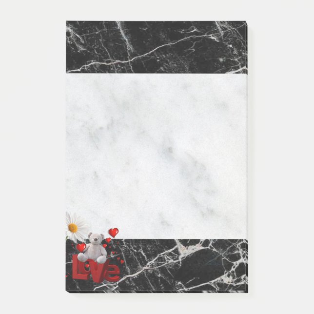 Post-it Notes White & Black Marble Teddy Bear (Front)