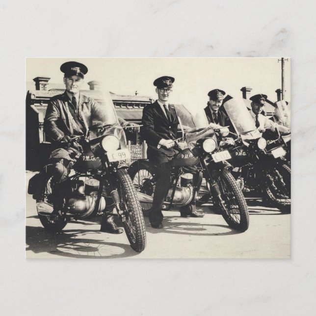 Post Master General motorcycles 1950's B&W photo Postcard (Front)