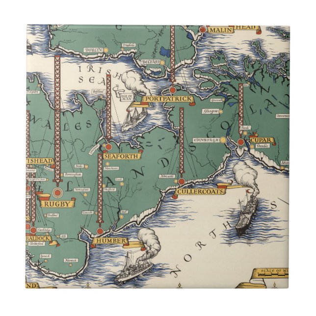 Post Office Wireless Stations Map, Great Britain Ceramic Tile (Front)