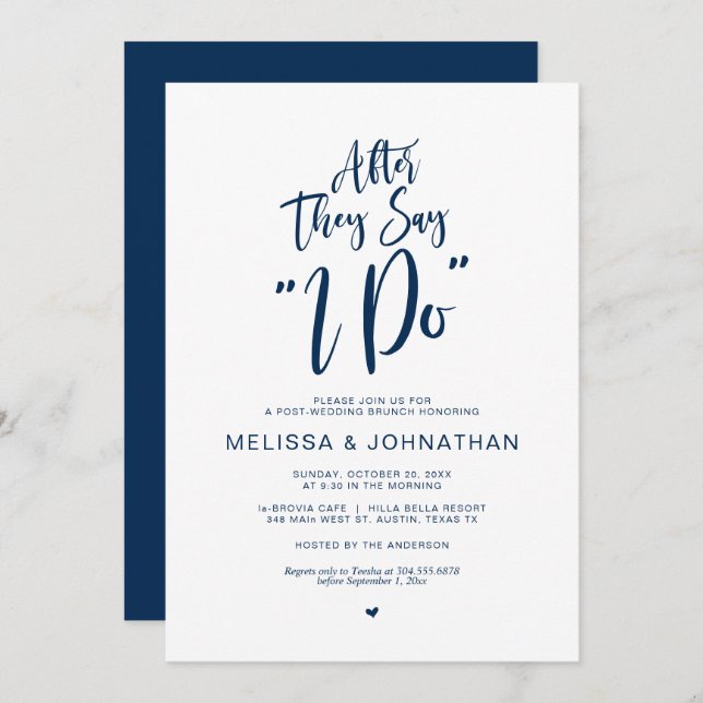 Post wedding, after they say i do, Navy Blue Invitation (Front/Back)