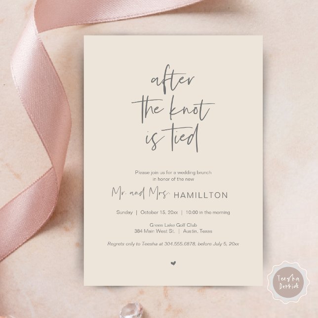 Post wedding Brunch, After the knot is tied Invita Invitation (After the knot is tied, Wedding Elopement Lunch, Dinner, Brunch Party Invites Card, PDF, Grey Cream)
