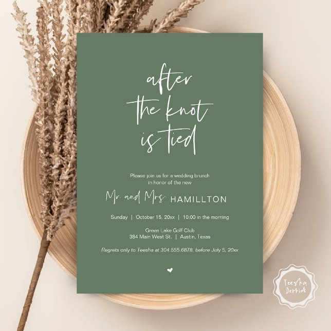 Post wedding Brunch, After the knot is tied Invita Invitation (After the knot is tied, Wedding Elopement Lunch, Dinner, Brunch Party Invites Card, PDF, Sage Green)