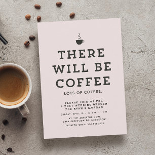 Post-wedding brunch cute fun pink coffee theme invitation