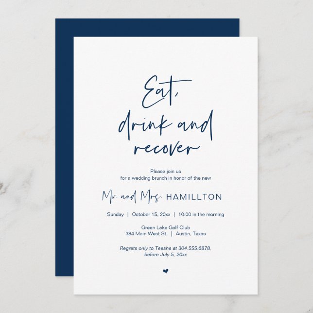 Post wedding Brunch, Eat, drink and recover Invita Invitation (Front/Back)