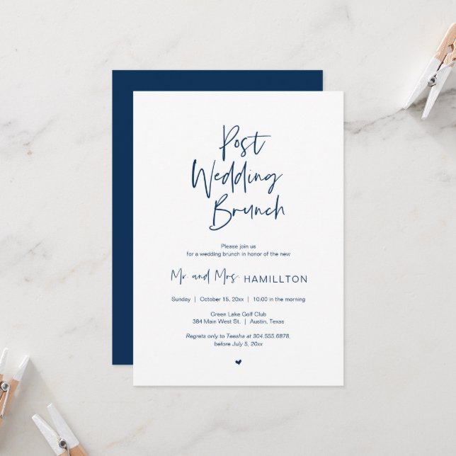 Post wedding Brunch, Modern Minimalist, Simple Inv Invitation (Front/Back In Situ)