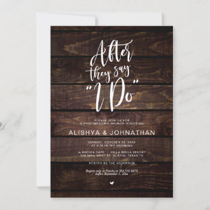Post Wedding Brunch, Rustic Dark Wood Script Invitation