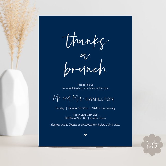 Post wedding Brunch, Thanks a Brunch Invitation (Post wedding Brunch, Thanks a Brunch Invitation card PDF in Navy Blue)