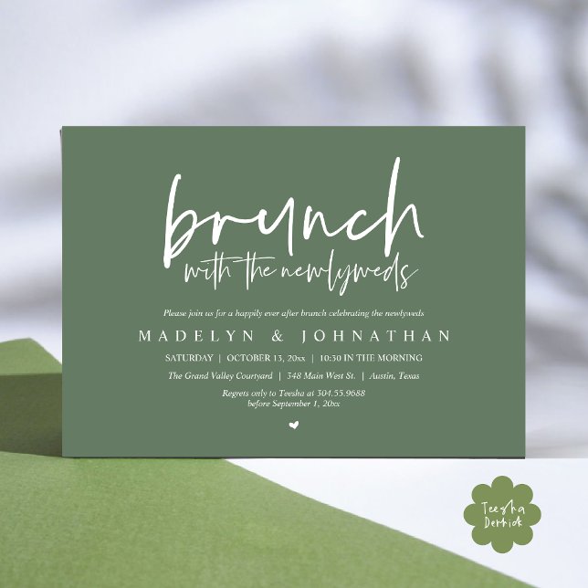 Post Wedding Brunch with the Newlyweds Celebration Invitation (Brunch with the Newlyweds Post Modern Morning Wedding Celebration Invitation Card PDF Sage Green)