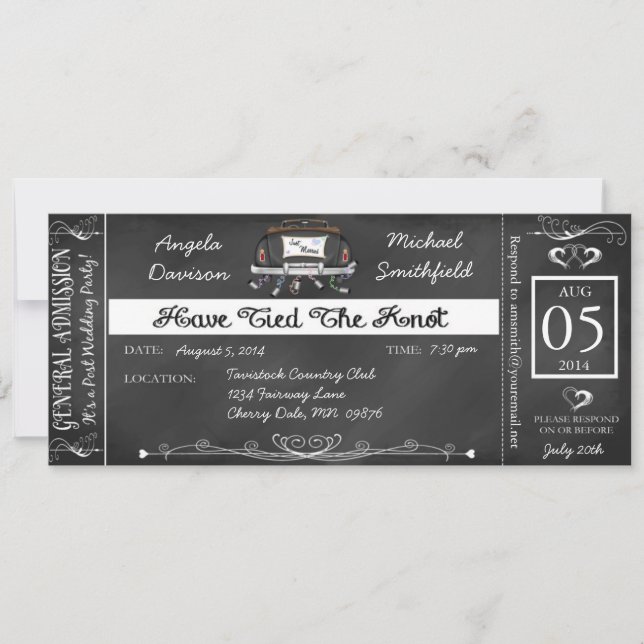 Post Wedding Chalkboard Ticket Invitation (Front)