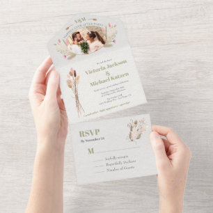 Post Wedding Dried Flowers Elopement Photo All In One Invitation